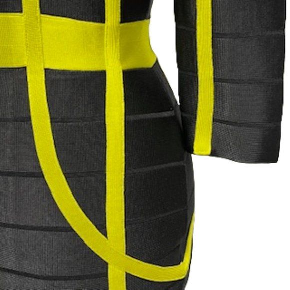 FRENCH CONNECTION Black And Yellow Bandage Midi Dress Size 6 - Picture 13 of 16